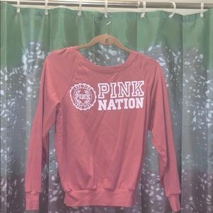 XS pink crew neck off the shoulder